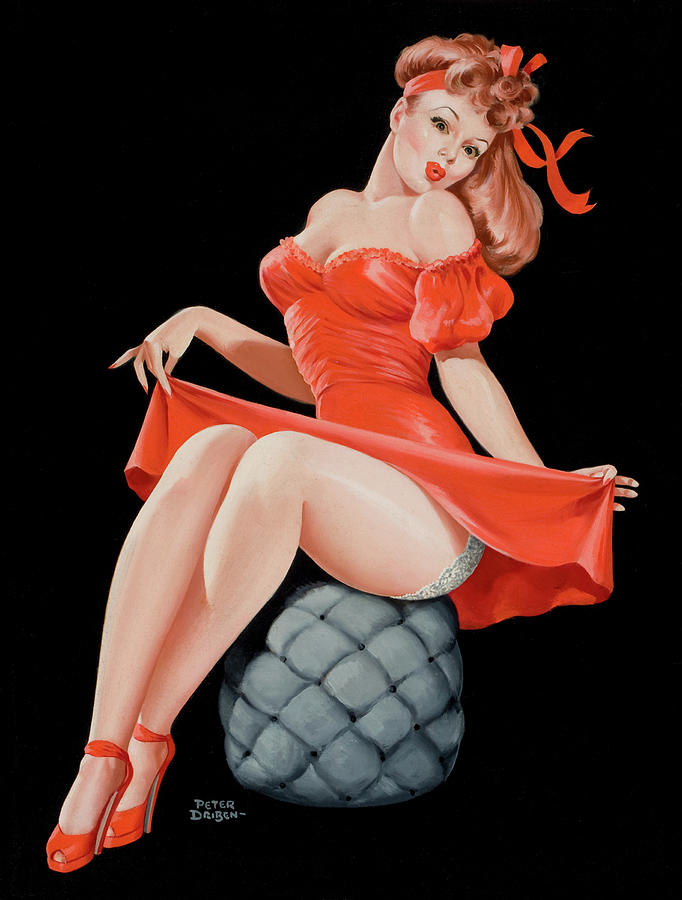 Pin-Up in Red Painting by Peter Driben
