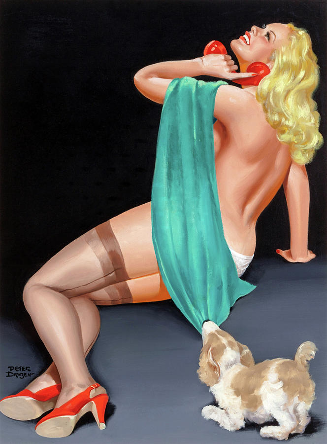 Pin-Up with Puppy Painting by Peter Driben