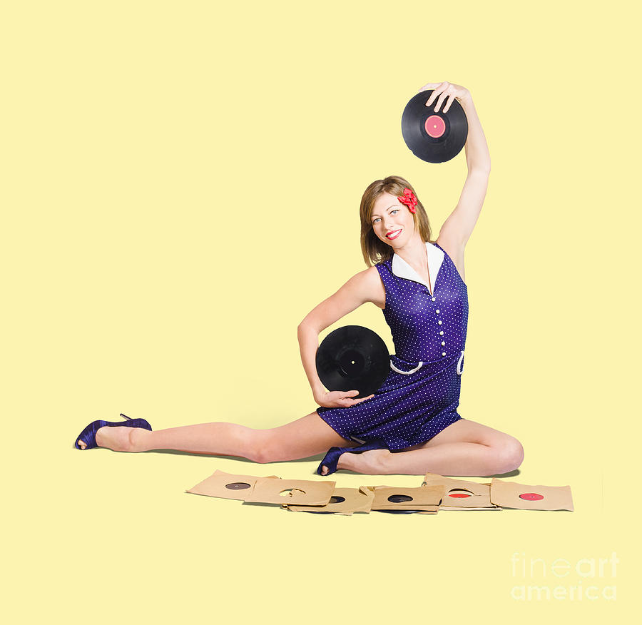 Pin-up woman balancing sound with record music Photograph by Jorgo Photography