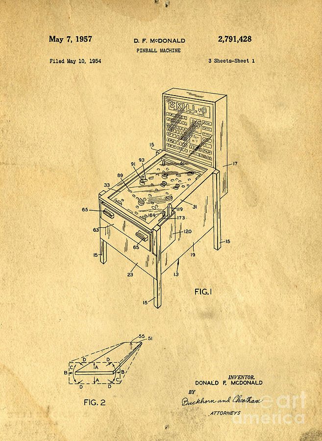 Pinball Machine Patent 1954 Photograph by Edward Fielding