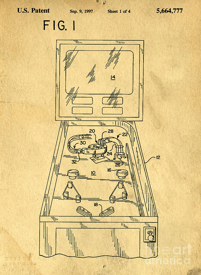 Pinball Machine Patent 1977 Photograph by Edward Fielding