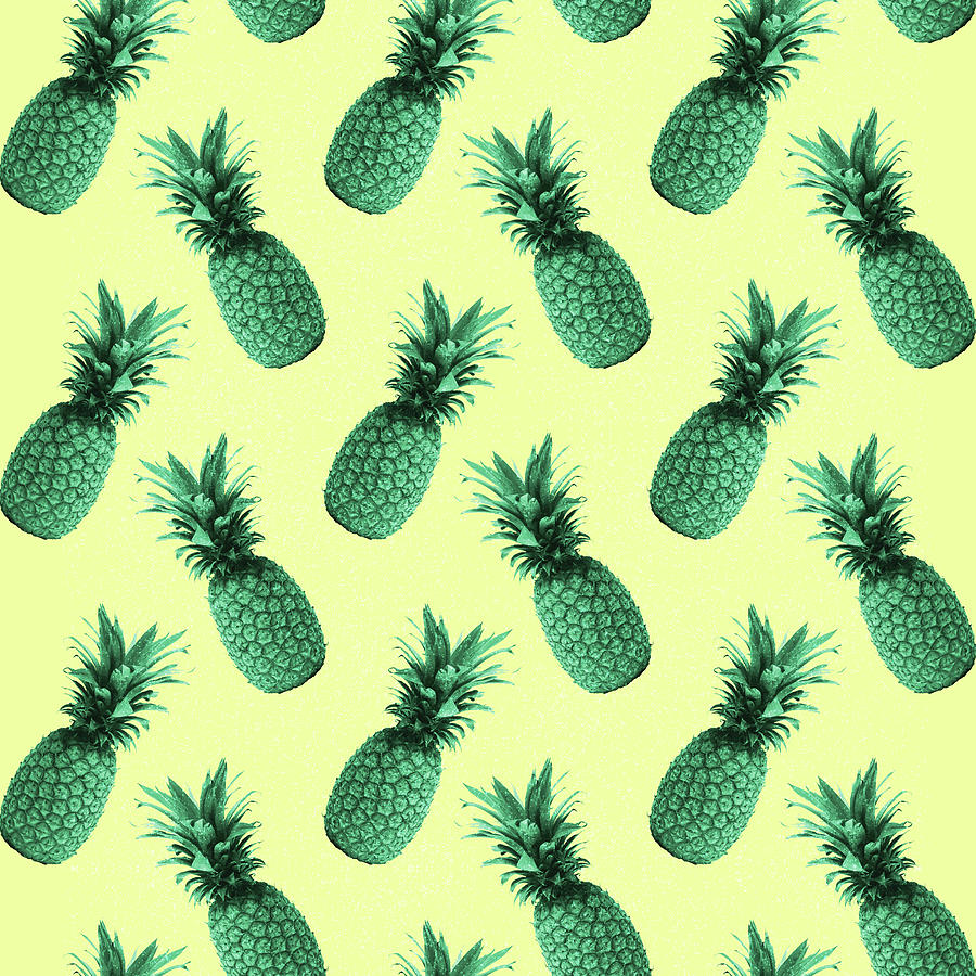 Pineapple Pattern - Tropical Pattern - Summer- Pineapple Wall Art - Blue, Beige - Minimal Mixed Media by Studio Grafiikka