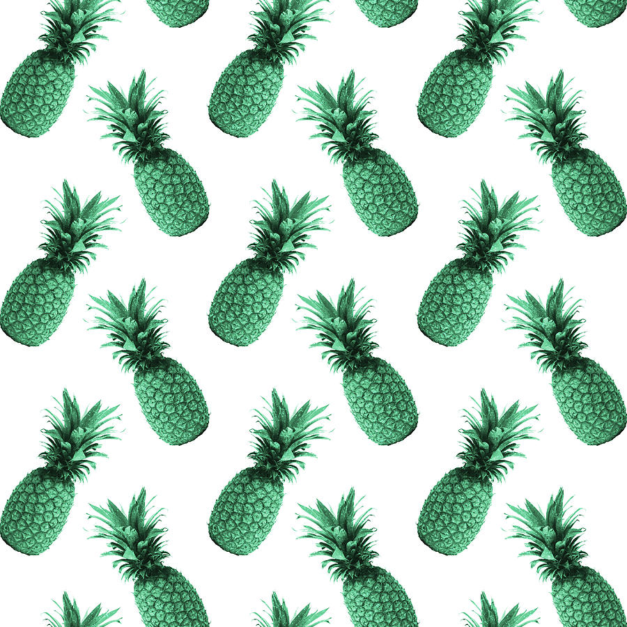 Pineapple Pattern - Tropical Pattern - Summer- Pineapple Wall Art - Blue, White - Minimal Mixed Media