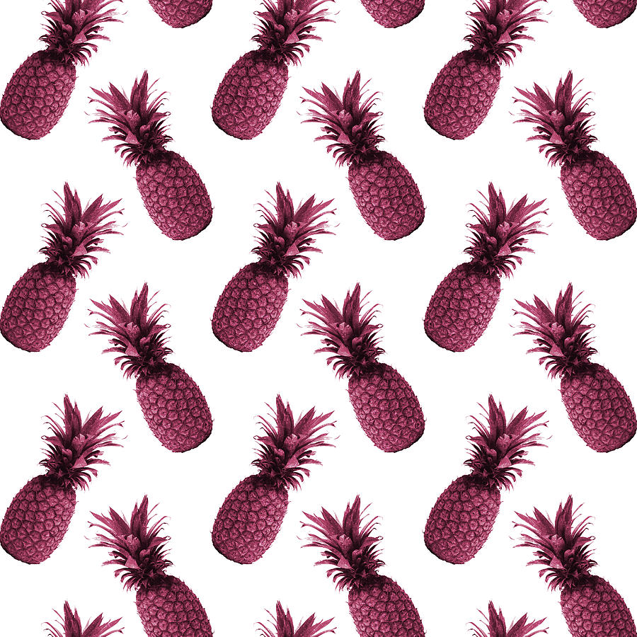 Pineapple Pattern - Tropical Pattern - Summer- Pineapple Wall Art - Purple, White - Minimal Mixed Media