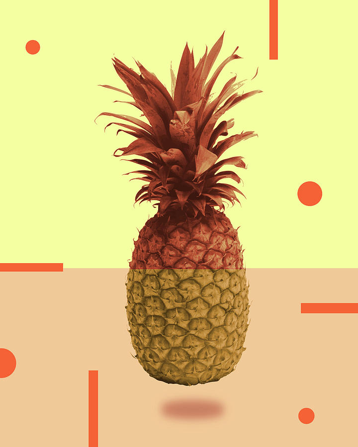 Pineapple Print - Tropical Decor - Botanical Print - Pineapple Wall Art - Beige, Peach - Minimal Mixed Media