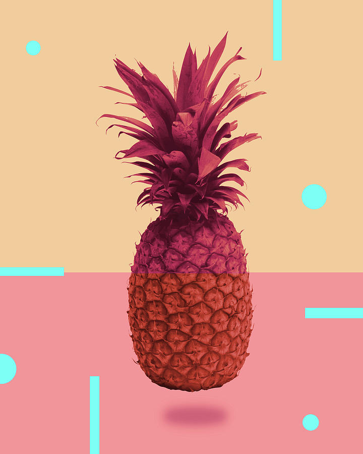 Pineapple Print - Tropical Decor - Botanical Print - Pineapple Wall Art - Pink, Peach - Minimal Mixed Media