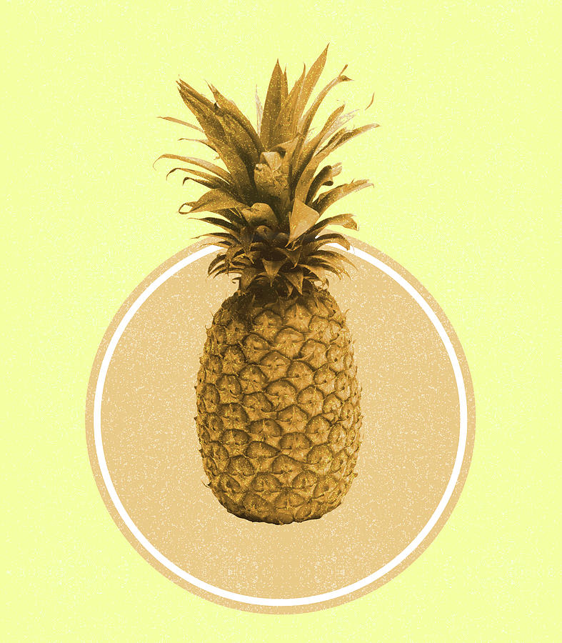 Pineapple Print - Tropical Decor - Botanical Print - Pineapple Wall Art - Yellow, Golden - Minimal Mixed Media by Studio Grafiikka
