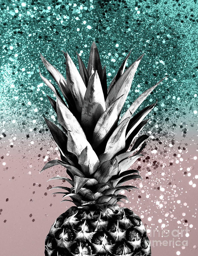 Nature Mixed Media - Pineapple Tropical Summer Vibes Glitter Glam #1 #tropical #fruit #decor #art by Anitas and Bellas Art
