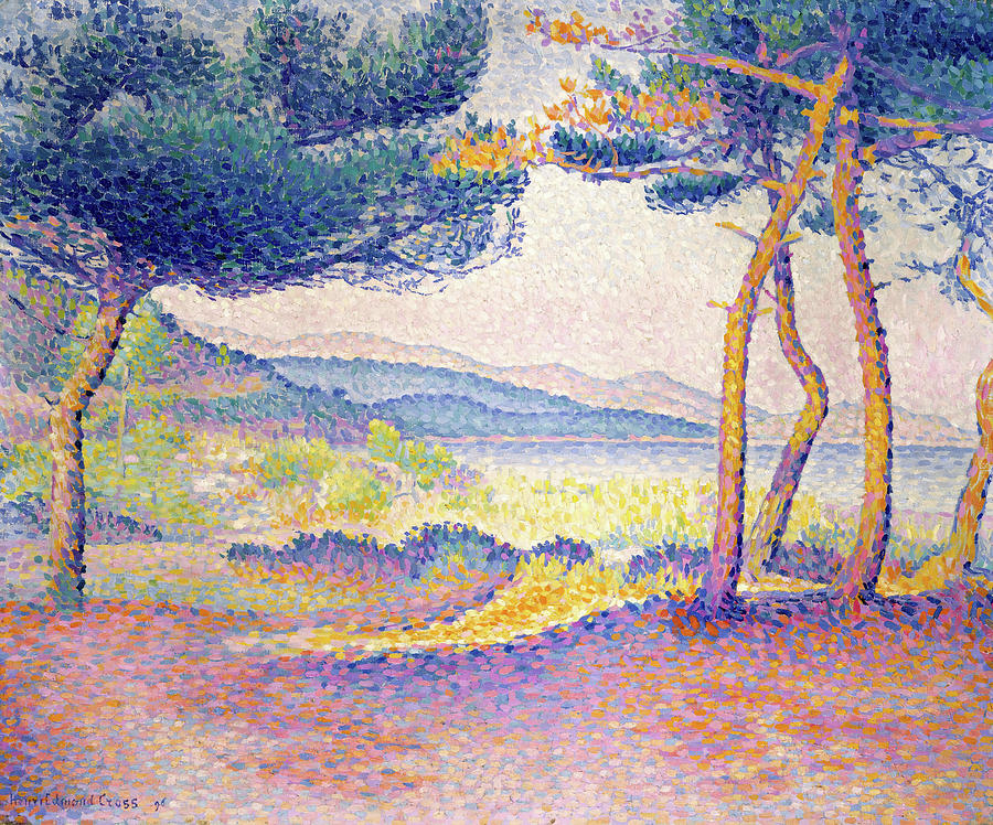 Pines Along the Shore. Painting by Henri-Edmond Cross -Henri-Edmond Delacroix- Pines Along the Shore. Painting by Henri-Edmond Cross -Henri-Edmond Delacroix-