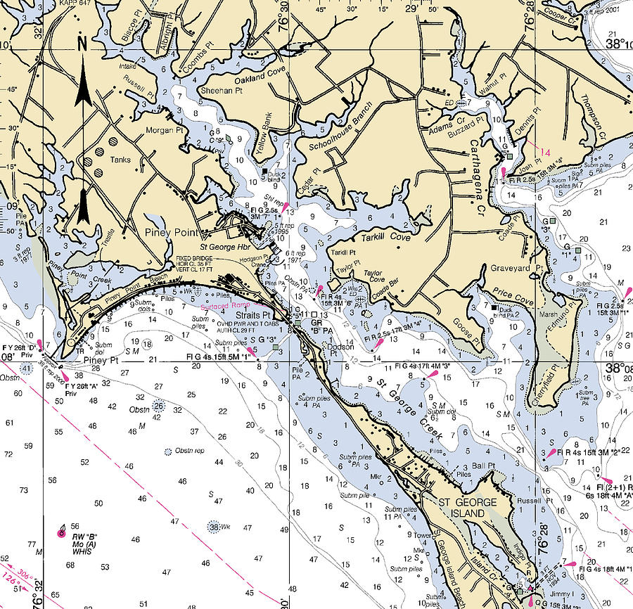 Piney Pointmaryland Nautical Chart Mixed Media by Sea Koast Pixels