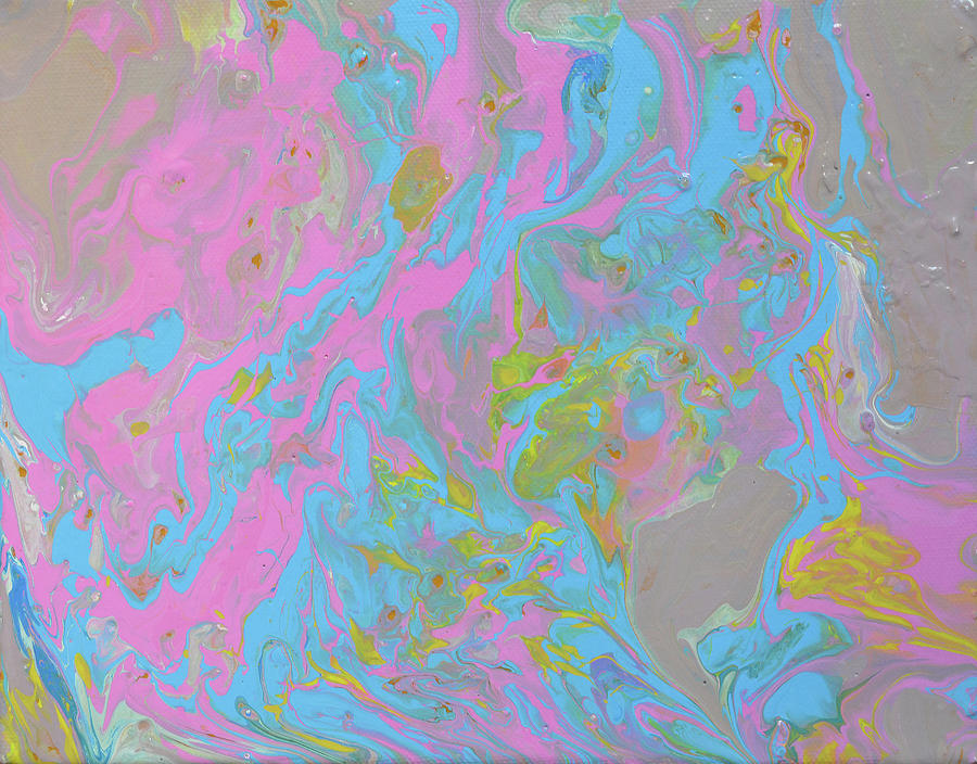 Pink and Blue - Abstract Fluid Acrylic 5 Painting by Uma Krishnamoorthy