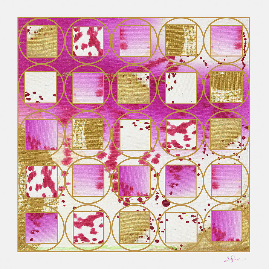 Abstract Painting - Pink And Gold Grid I Copy by Pamela A. Johnson