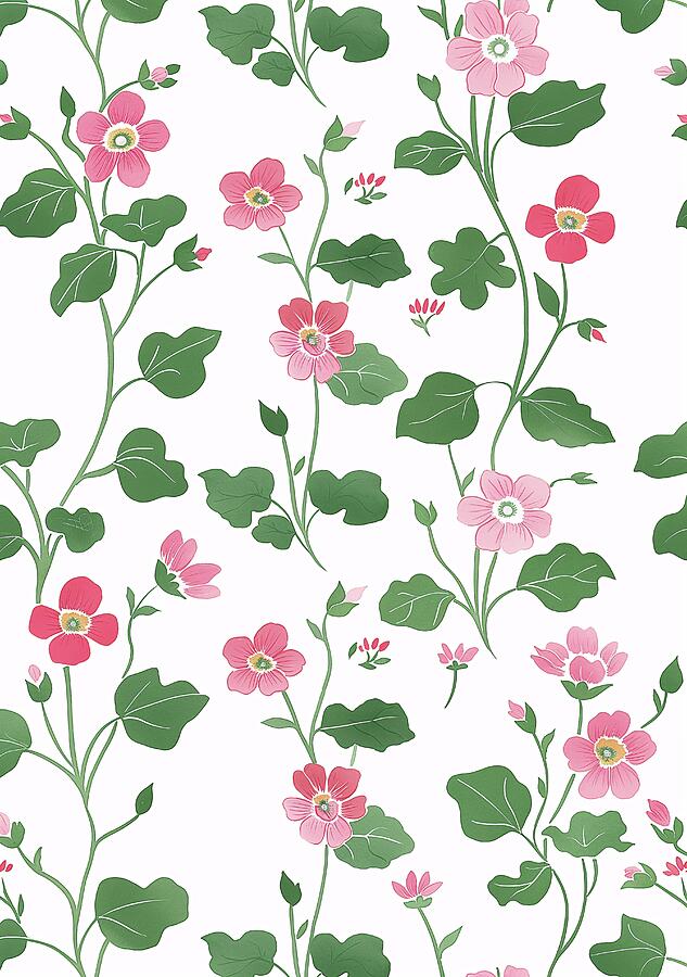 Pink And Green Floral Pattern Digital Art by Trendy Art Pink And Green Floral Pattern Digital Art by Trendy Art