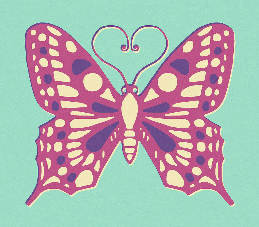 Butterfly Drawing - Pink and Purple Butterfly by CSA Images