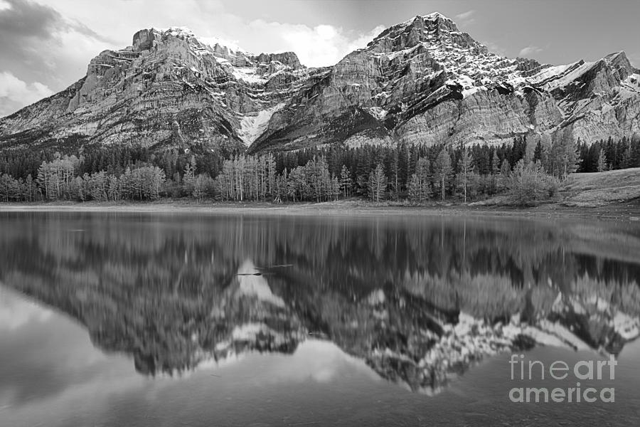 Pink And Red Kananaskis Reflections Black And White Photograph by Adam Jewell
