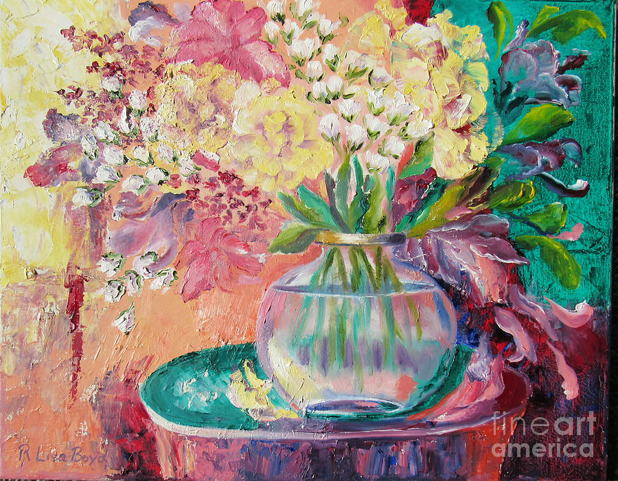 Pink and Yellow Posies Painting by Lisa Boyd