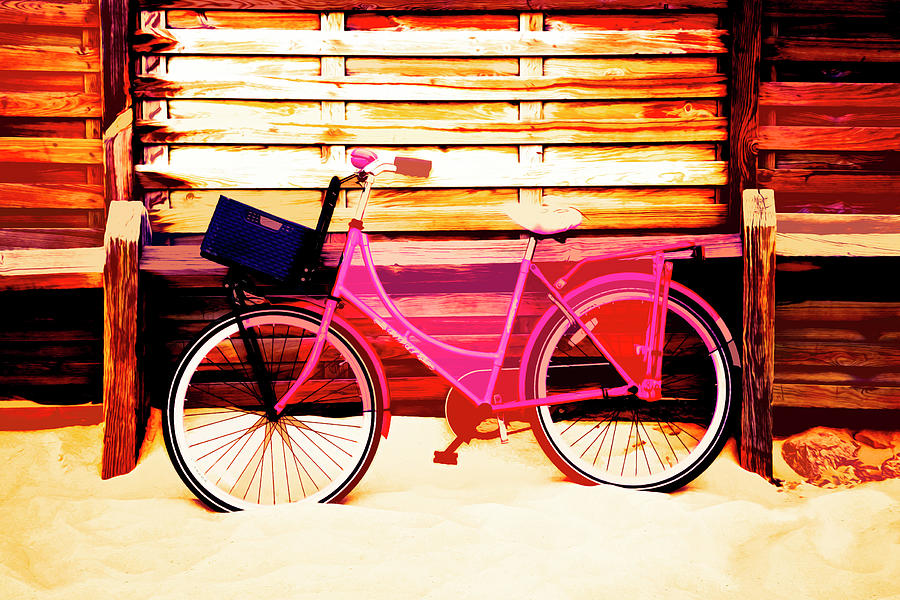 Pink Bike at the Beach Abstract Art Photograph by Debra and Dave Vanderlaan