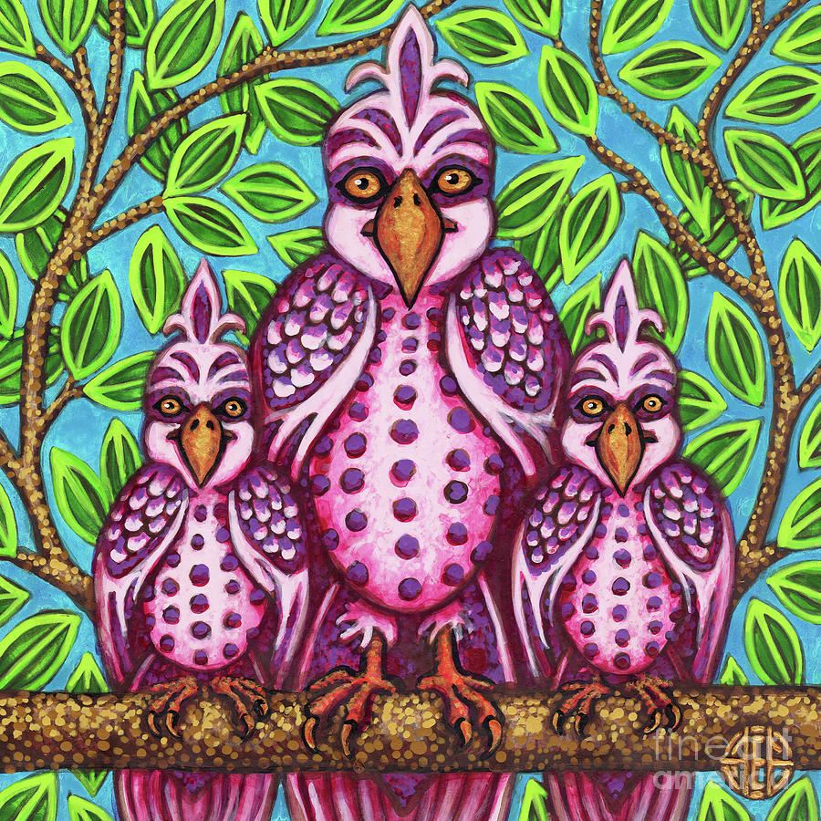 Pink Bird Trio Painting by Amy E Fraser