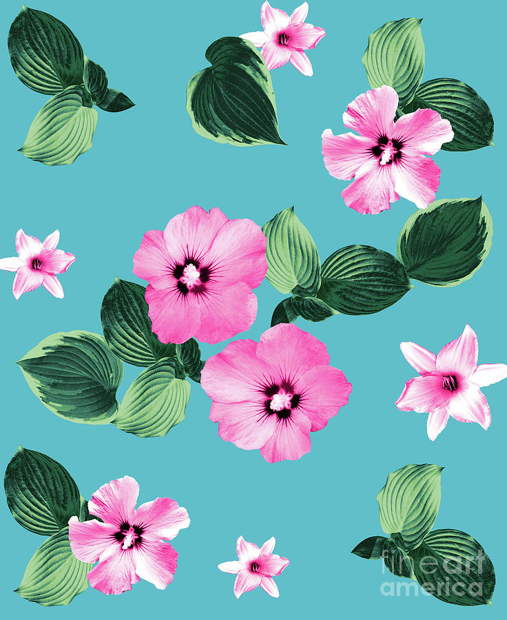 Nature Mixed Media - Pink Blue Summer Floral Dream #1 #flower #pattern #decor #art by Anitas and Bellas Art