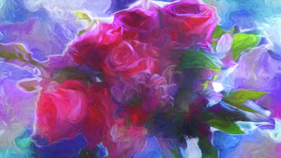 Pink Bouquet of Roses  Digital Art by Cathy Anderson