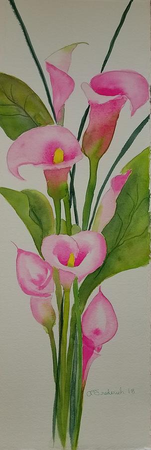 Pink Calla Lillies Painting by Ann Frederick