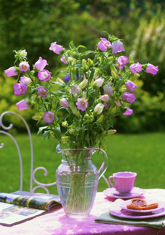 Pink Campanula On Table In Open Air Photograph by Friedrich Strauss