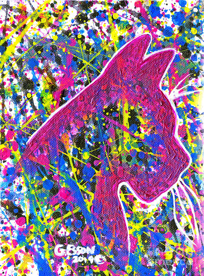 Pink Cat Silhouette In Spatter Paint Abstract  Painting by Genevieve Esson