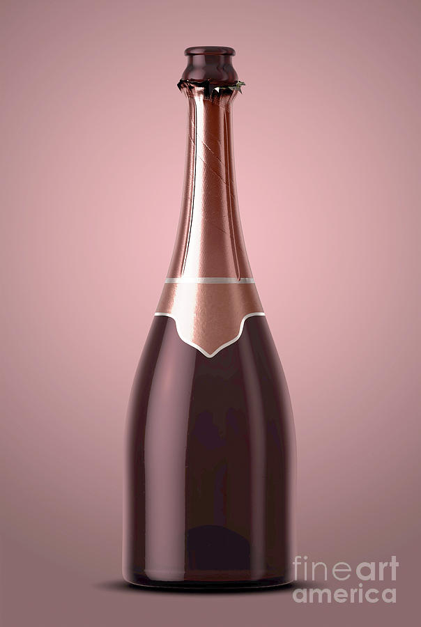 Bottle Digital Art - Pink Champagne Bottle Open Neck by Allan Swart