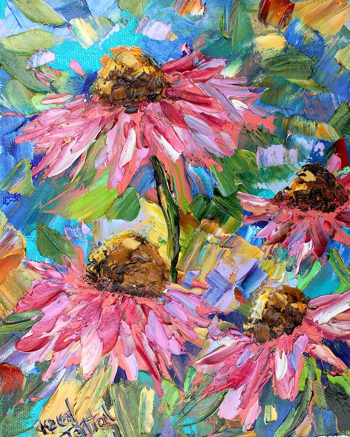 Pink Coneflowers Painting by Karen Tarlton