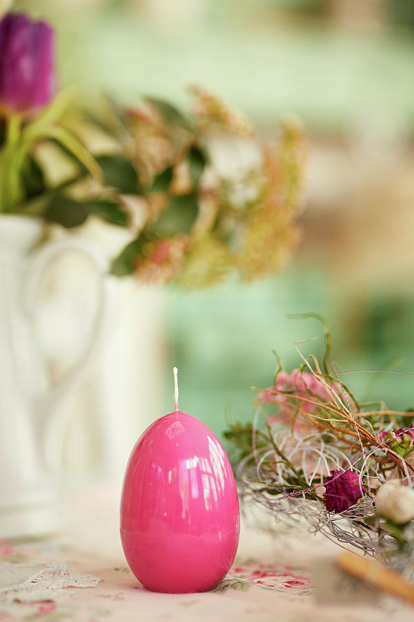 Pink Easter-egg Candle Decorating Table Photograph by Michael Lffler