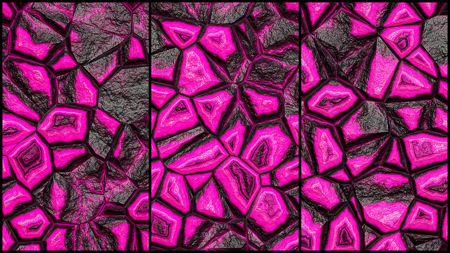 Pink Fantasy Stone Wall Triptych Digital Art by Don Northup