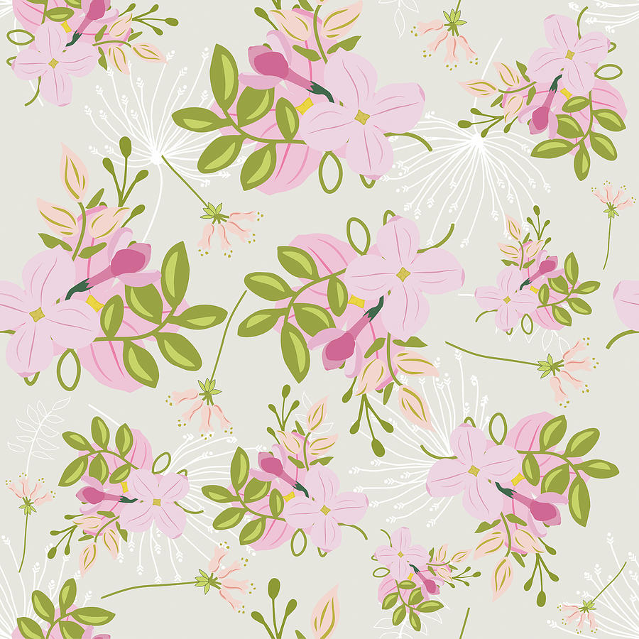 Pink Floral Pattern Digital Art by Tina Lavoie - Fine Art America