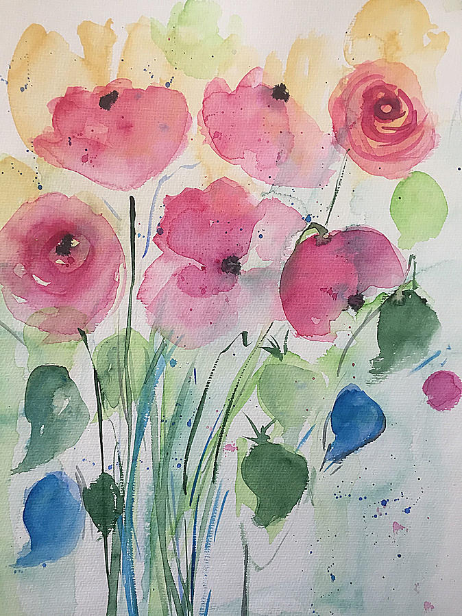 Pink Flower Meadow Painting by Britta Zehm