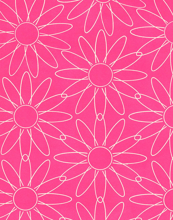 Vintage Drawing - Pink Flower Pattern by CSA Images