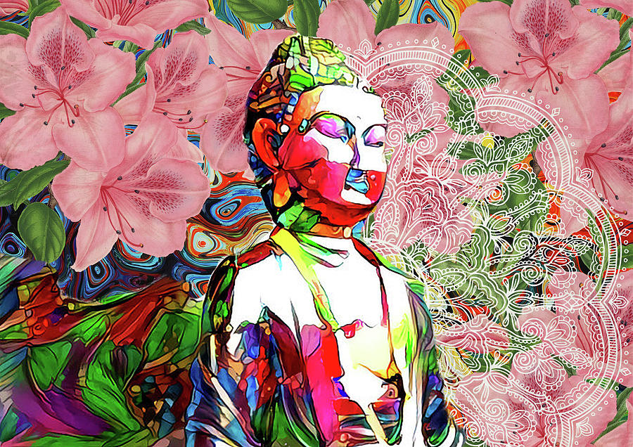 Flower Mixed Media - Pink Flowers Buddha by Delyth Angharad