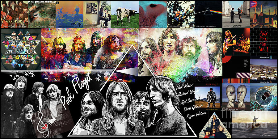 Pink Floyd English rock band Art Collage, Nick Mason, David Gilmore, Roger Waters, Richard Wright Digital Art by Scott Mendell