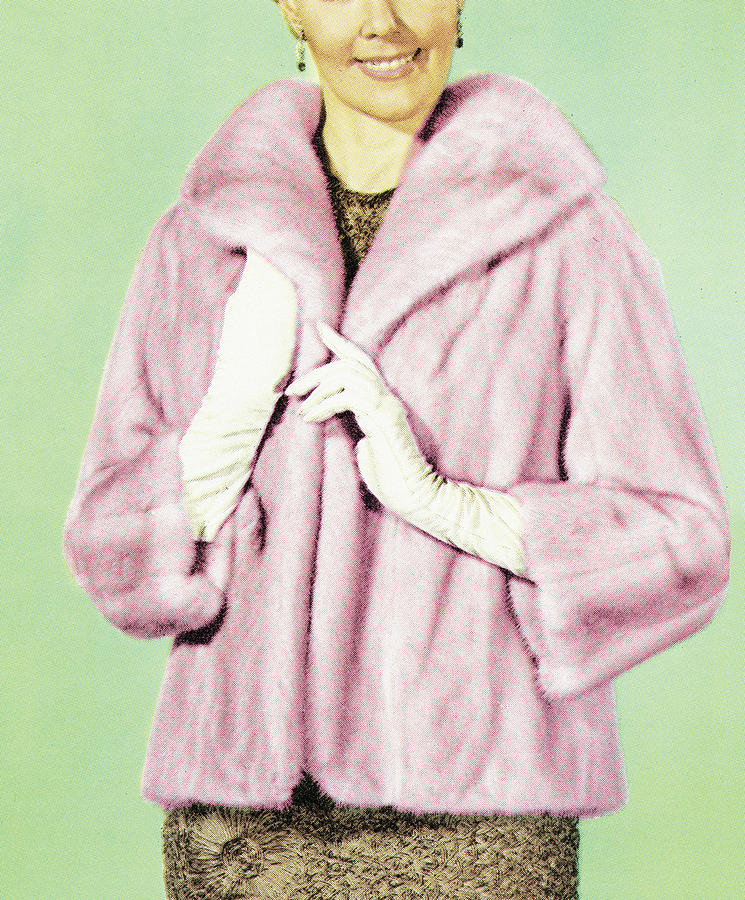 Vintage Drawing - Pink Fur Coat by CSA Images
