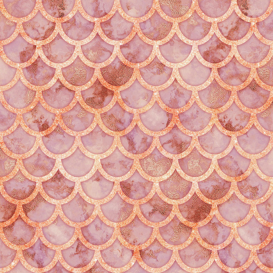 Pattern Digital Art - Pink Gold Marble Mermaid Scales by Tina Lavoie