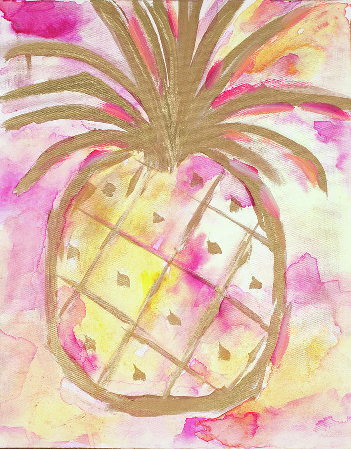 Pink Gold Pineapple Painting by L. Hewitt