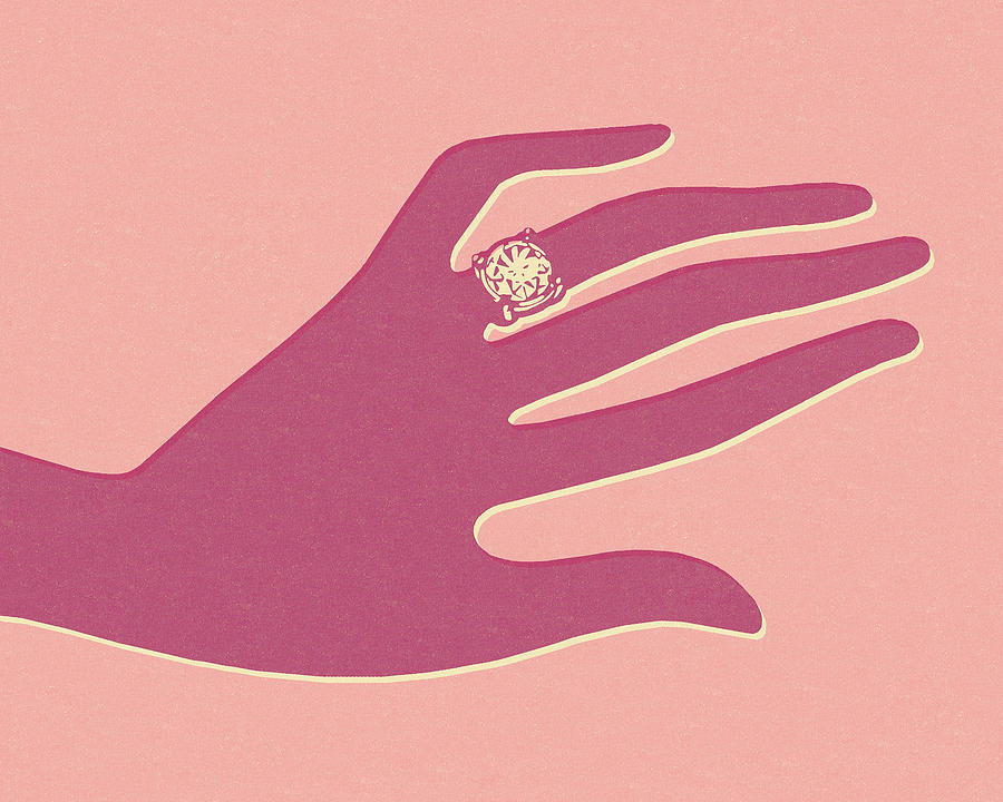 Vintage Drawing - Pink Hand With Engagement Ring by CSA Images