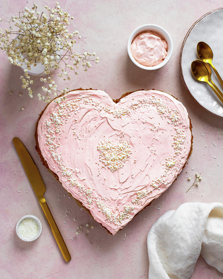 Pink Heart Cake For Valentines Day Photograph by Yulia Shkultetskaya