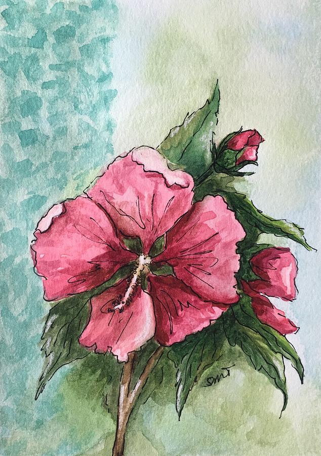 Pink Hibiscous Painting by Sheila Tysdal