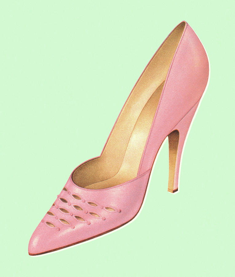 Vintage Drawing - Pink High Heel Shoe by CSA Images