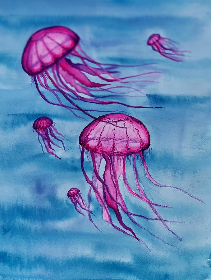 Fish Painting - Pink Jellyfish by Katherine Young-Beck