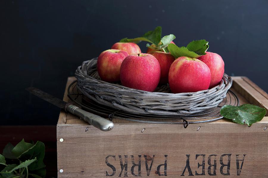 Pink Lady Apples In A Basket Photograph by Aniko Takacs
