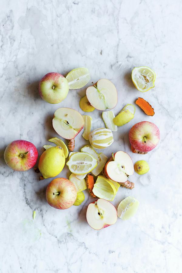 Pink Lady Apples, Lemons And Turmeric fruit Juice Ingredients Photograph by Rocio Stella Graves Garcia-gutierrez