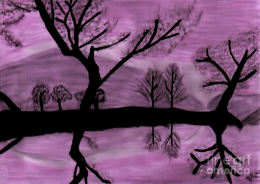 Pink - Lake - Sunset Drawing by D Hackett