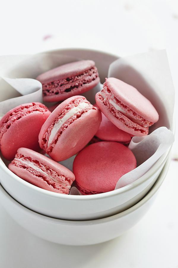 Pink Macaroons In A Porcelain Bowl Photograph by Tim Atkins Photography