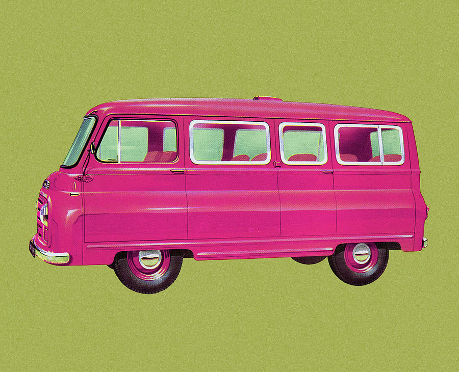 Transportation Drawing - Pink Minibus by CSA Images