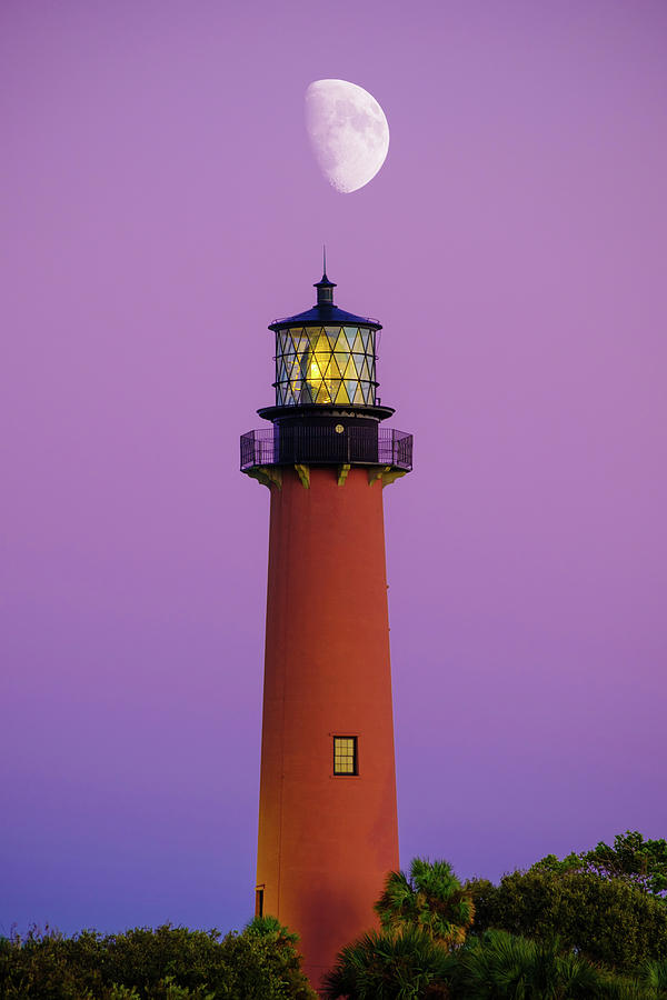 Pink Moon at Jupiter Lighthouse Captain Kimo Style Photograph by Kim Seng
